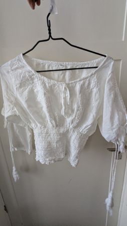 White Broderie Anglaise Blouse Size M Elasticated Waist