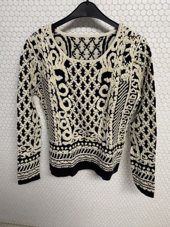 Vintage Strickpullover, Grösse M, Schwarz/Weiss Muster
