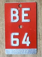 BE 64 - VELONUMMER - FAHRRADSCHILD - PLAQUE DE VELO - BE 64