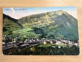 Alte Ansichtskarte: GOLDAU mit Rigi (1800 m) - Rarität!