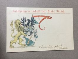 AK Zürich Schützengesellschaft Wappen Löwe Adler 1900