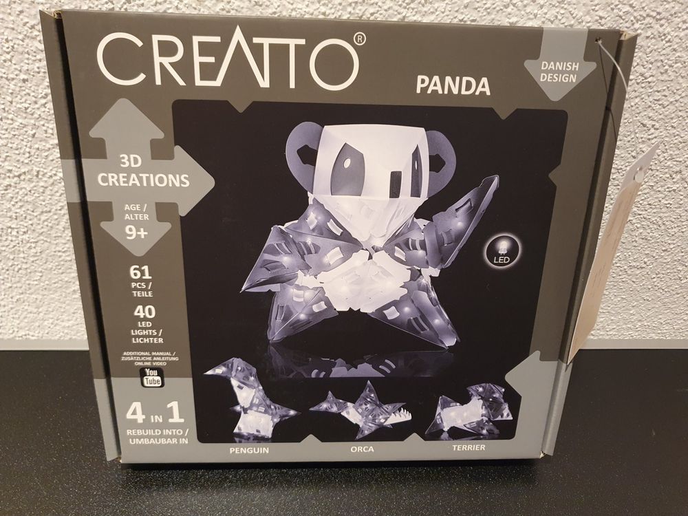 KOSMOS CREATTO Panda 3D-Leuchtpuzzle – Baue Panda, Pinguin, Wal Oder Terrier, Mit LED-Lichterkette