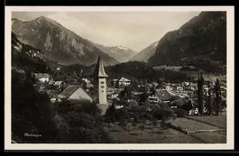 AK Meiringen, Ortsansicht mit Kirche aus der Vogelschau