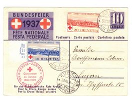 Postkarten Ganzsachen Bundesfeier 1937 Flugpost Militär TOP