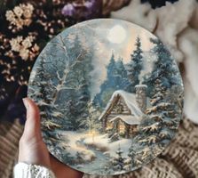 Metallschild Haus im Schnee Rund 20cm Durchmesser