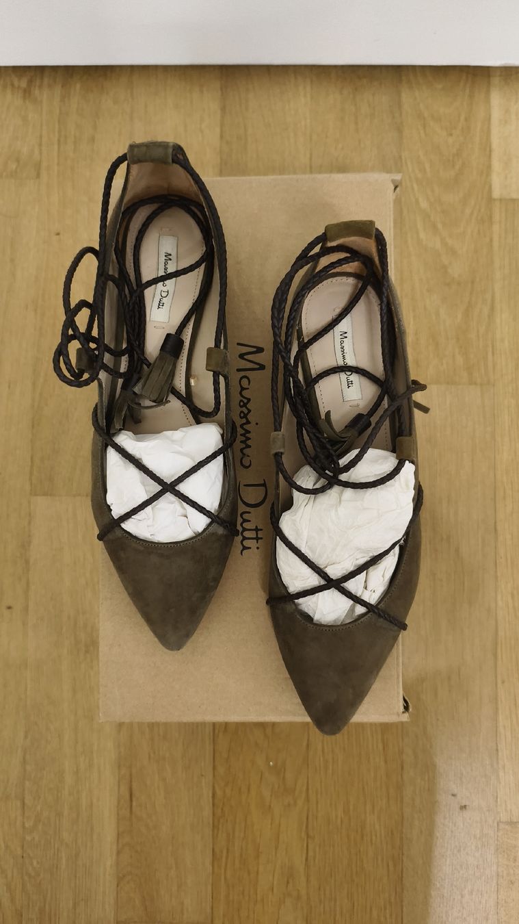 Massimo Dutti Scarpe da donna: Massimo Dutti Olive Suede Pointed Ballet Flats - 37 – Usato da Erlenbach ZH venduto da rem_p5dd