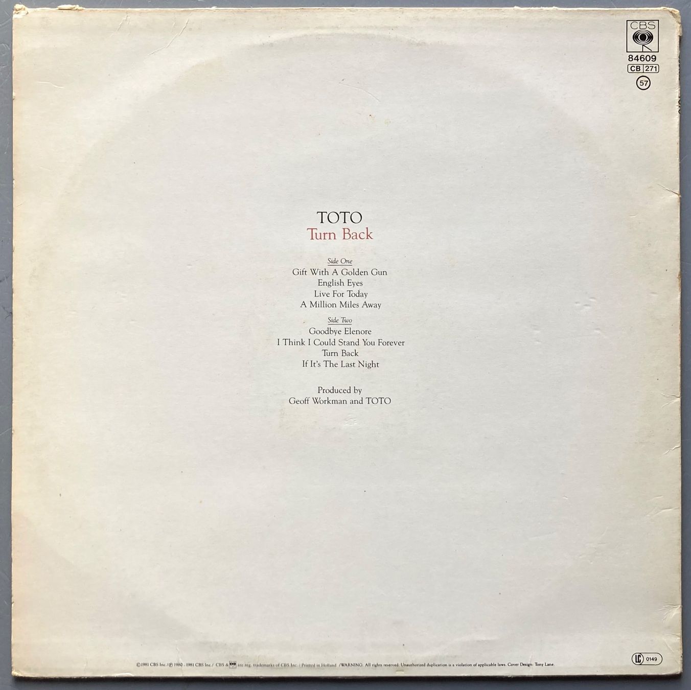 Schallplatten: TOTO - TURN BACK – Gebraucht aus Poliez-Pittet von Newtown-Records 1