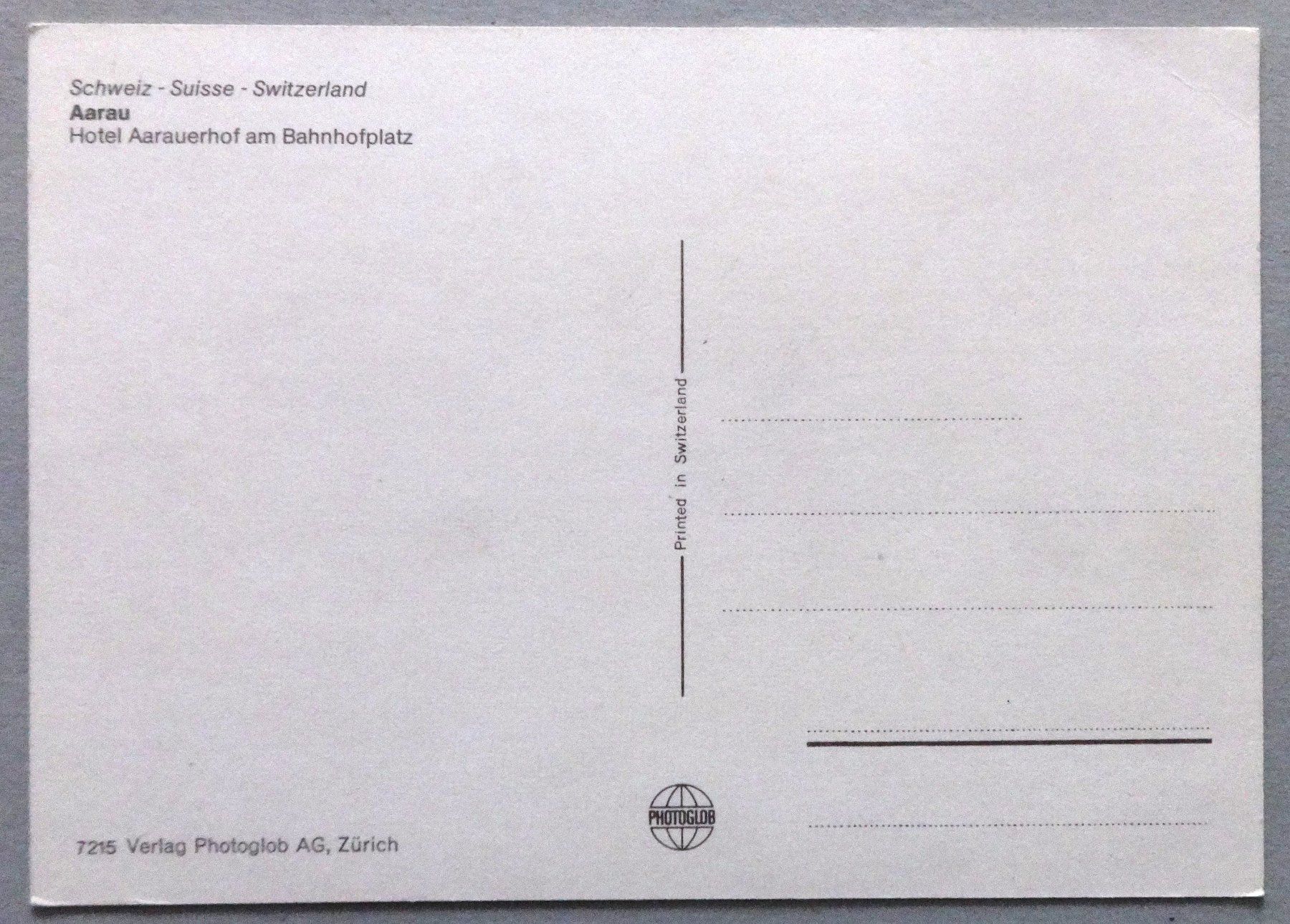 Cartoline postali: Aarau, Hotel Aarauerhof am Bahnhofplatz – Usato da Fétigny venduto da Billy2miny 1