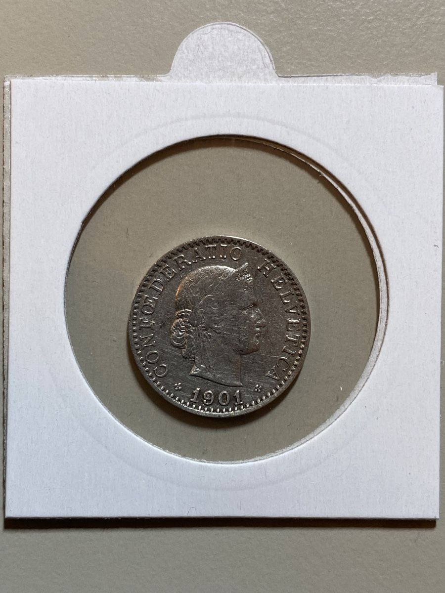 Alle Münzen: Suisse - 20 centimes - 1901 – Gebraucht aus Payerne von Mike1682 1