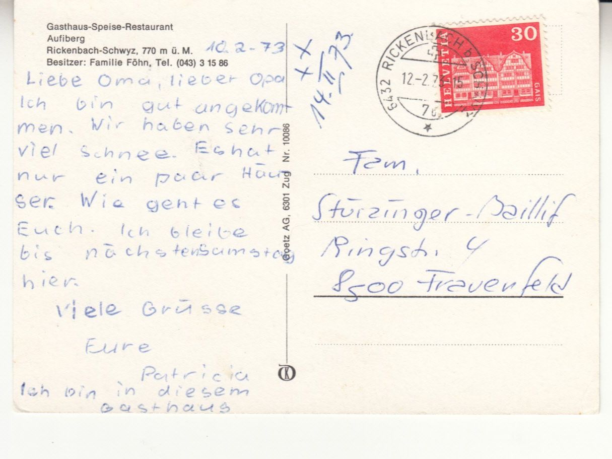 Cartoline postali: Rickenbach Aufiberg 1973 – Usato da Bürglen TG venduto da StampGraf 1