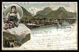 Litho Interlaken, Stadt mit Dampflokomot