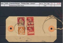 1919 Paketanhänger, "Peiden Bad - Zürich"