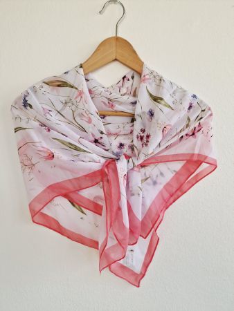 Foulard Blumen ca. 90cm x 90cm Weiss Rosa 100% Polyester