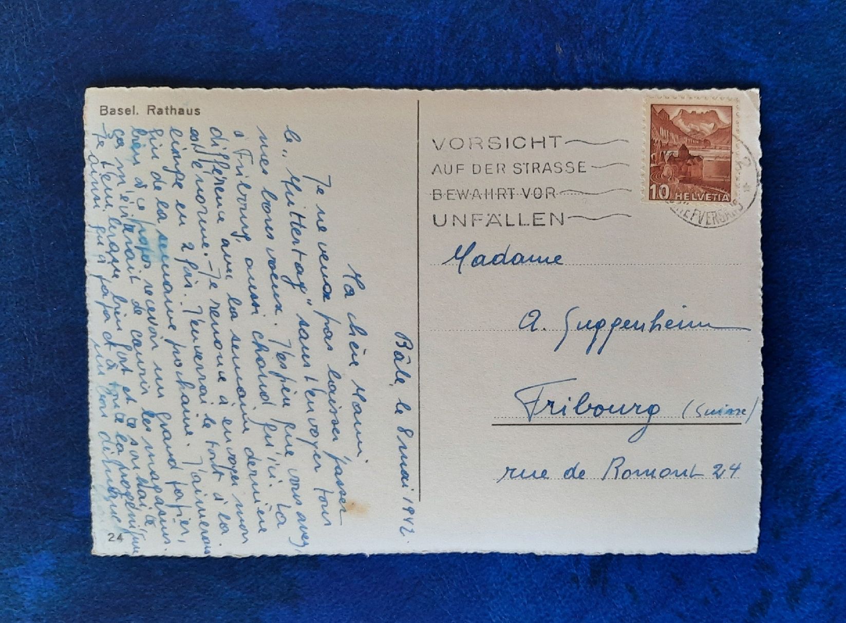 Cartoline postali: Ansichtskarte Basel, Rathaus,  gest. 1942 – Usato da Marly venduto da neu-adlerauge65 1