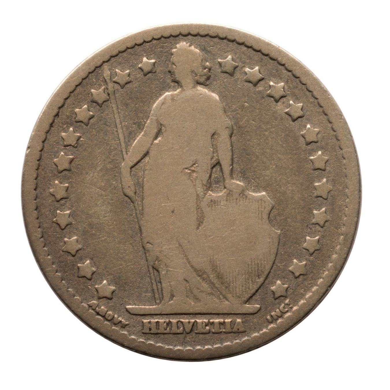 Tutti le monete: Schweiz - 1 Franken - 1877 - Silber – Usato da Rotkreuz venduto da Swiss-Coins 1