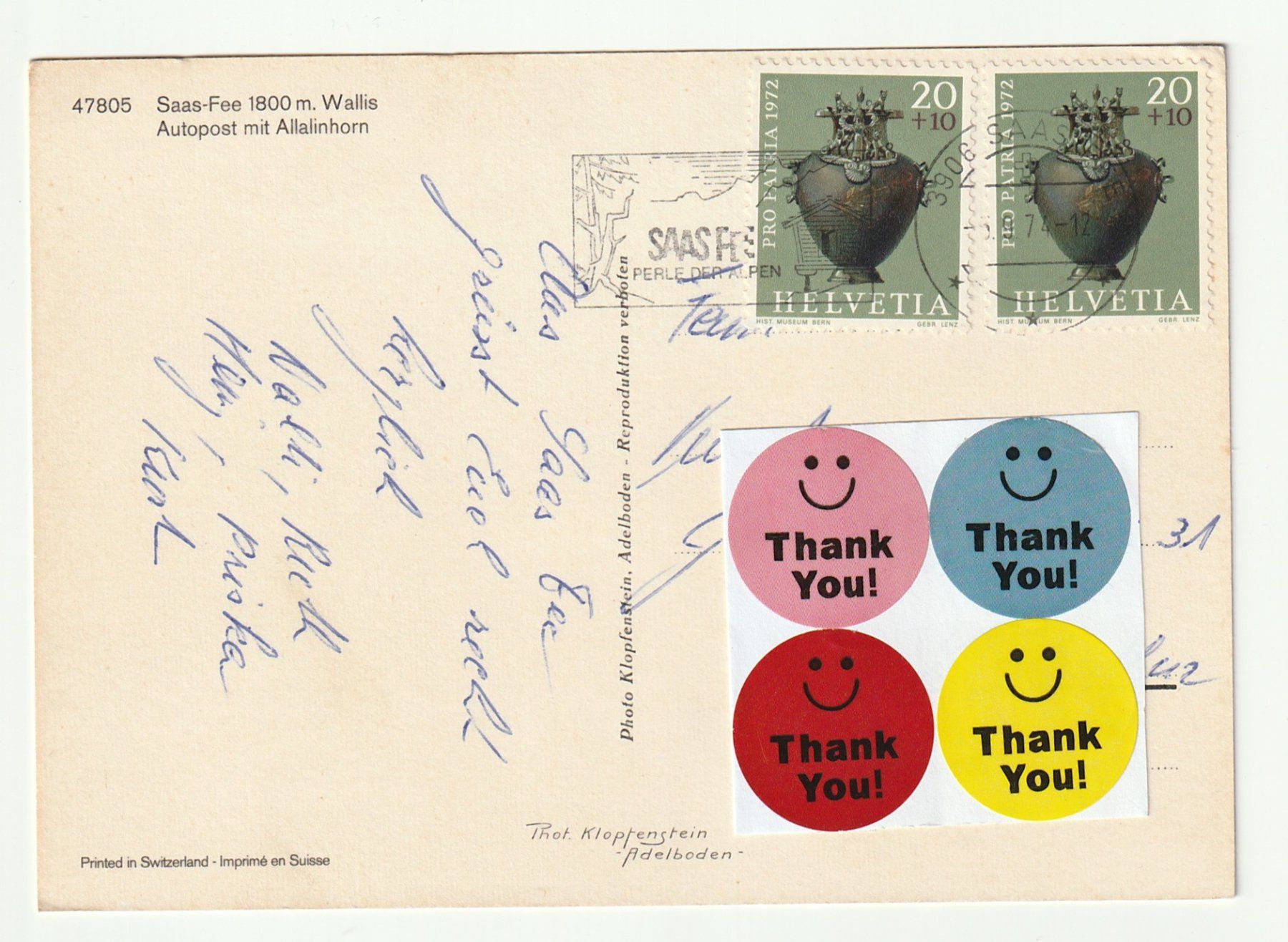 Cartoline postali: Postkarte mit Oldtimer-Postauto im Wallis, Saas-Fee, Flagge – Usato da St. Gallen venduto da Ricardo_Deals 1