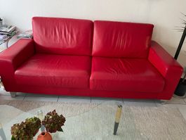 Sofa Zweisitzer Leder rot gebraucht guter Zustand