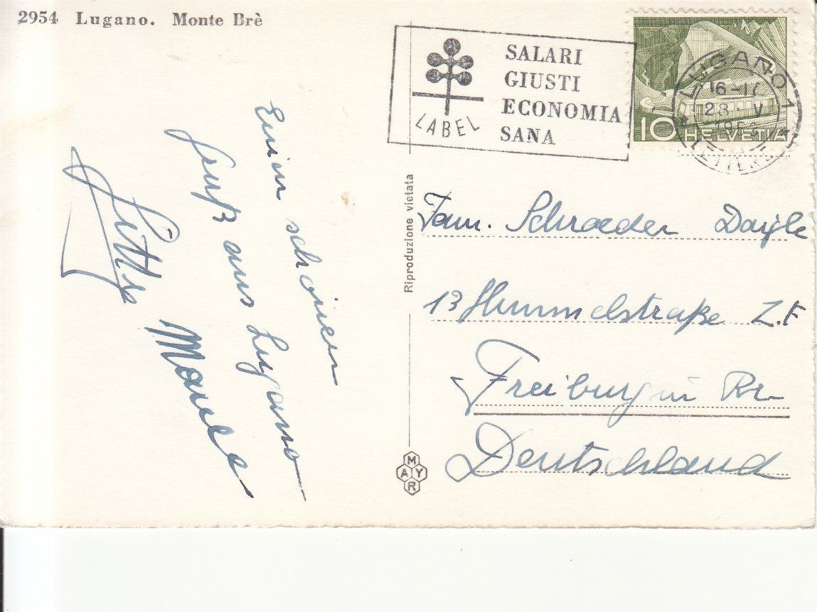 Cartoline postali: Lugano Monte Brè 1953 – Usato da Bürglen TG venduto da StampGraf 1