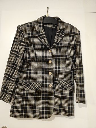 Veste blazer à carreaux noir et blanc,