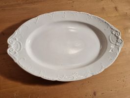 grosse, antike Porzellan Servierplatte, oval, weiss, Vintage