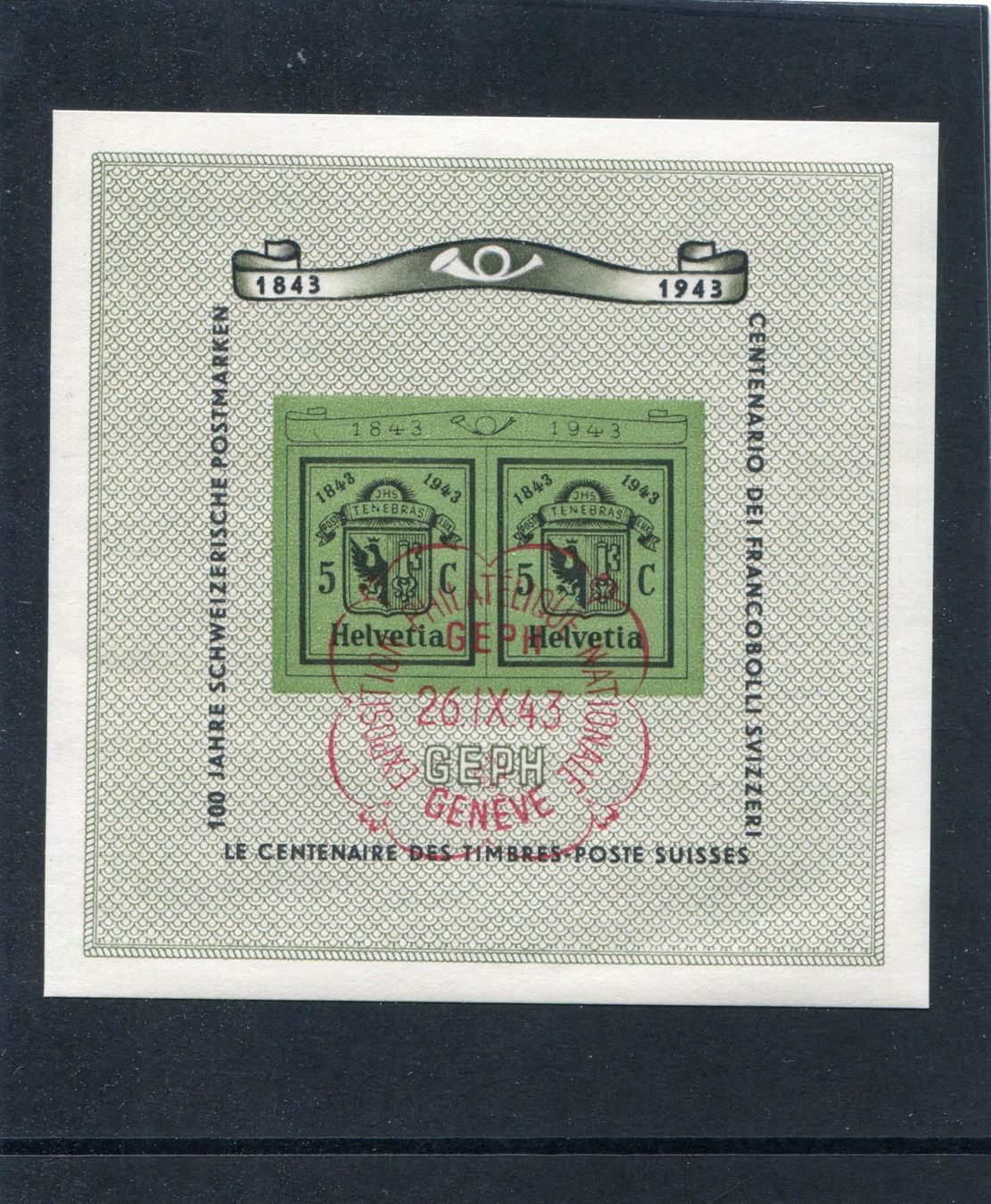 Tutti i francobolli: 1943 Genfer Block mit S-Stempel 26.IX.43 – Usato da Winterthur venduto da Kyoung