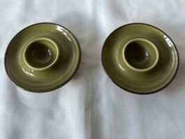 2 Retro Eierbecher Keramik Rössler grün 60er Jahre Vintage