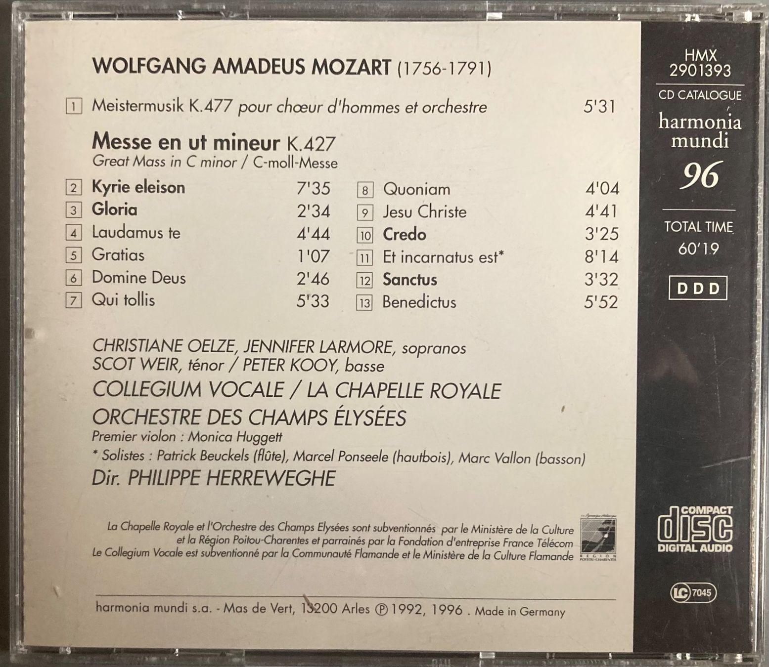 CDs: MOZART..... - MESSE EN UT MINEUR – D'occasion à Poliez-Pittet par Newtown-Records 1