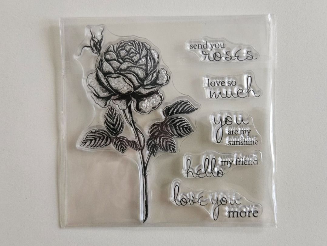 Timbri: Silikonstempel Nr.571, Blume, Rose und Texte – Nuovo e nell'imballaggio originale da Gretzenbach venduto da Fliegepilz56