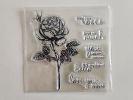 Silikonstempel Nr.571, Blume, Rose und Texte