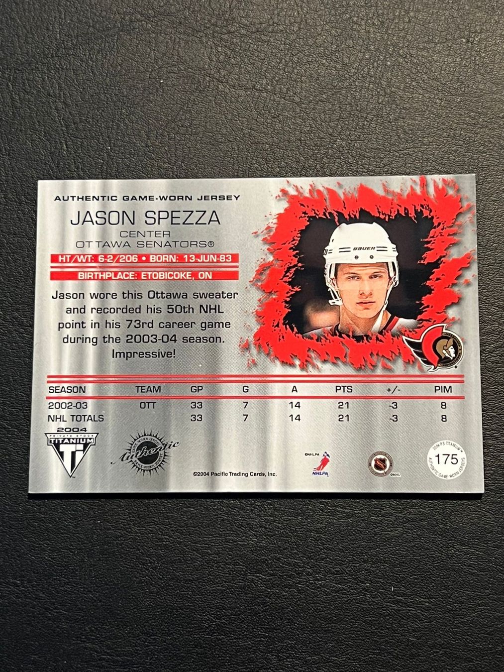 NHL Sammelbilder & Trading cards: Jason Spezza 2004 Ottawa Senators Game-Worn Jersey – Neu (gemäss Beschreibung) aus Möhlin von SwissHockeyCards 1