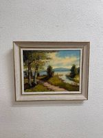 Ölgemälde Seelandschaft mit Birken signiert Fehr 74 x 60 cm