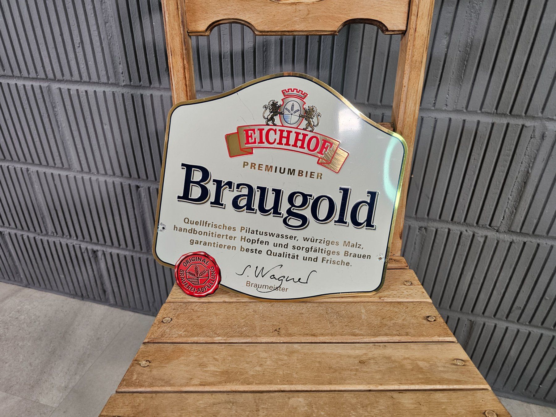 Eichhof Insegne: Eichhof Braugold Blechschild Alu-Westiform Bierwerbung 1/2 – Usato da Nottwil venduto da Wondewa-Shop 5