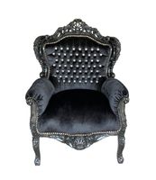 Barock Sessel schwarz/schwarz Samt mit Kristallknöpfen