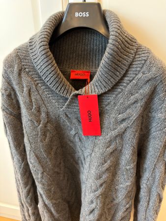 HUGO Herren Luxus Strickpullover – Grau – 100% Schurwolle