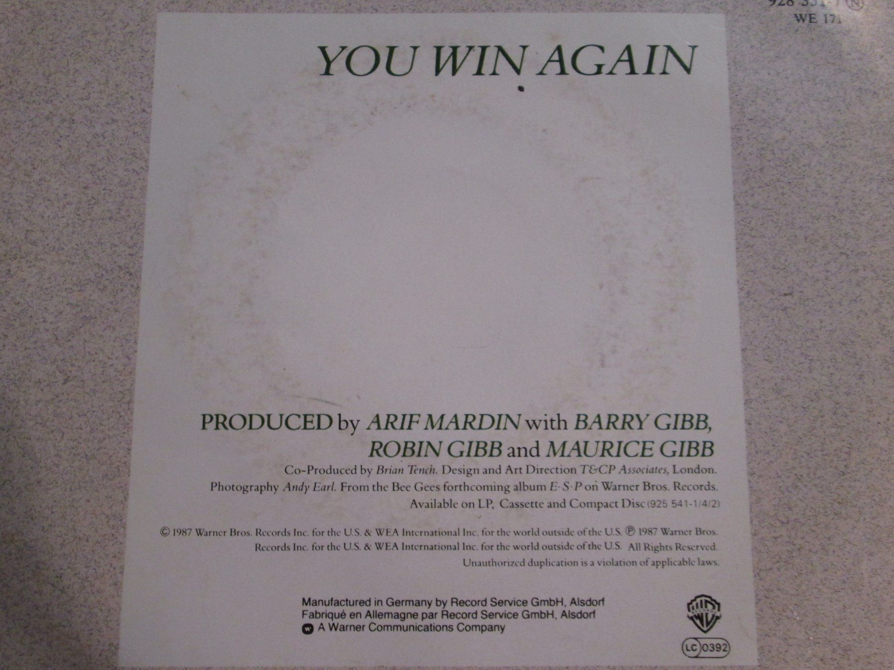 Schallplatten: Vinyle Bee Gees - You Win Again (45t) – Gebraucht aus La Chaux-de-Fonds von Marteaux 3