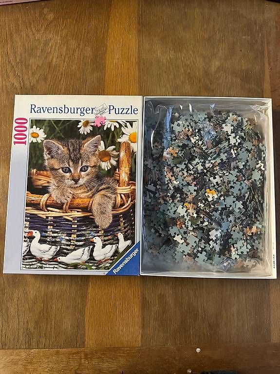 Ravensburger Puzzles: Puzzle Ravensburger "Kätzchen im Gänsekorb" 1000 Teile – Gebraucht aus Mühlethal von  1