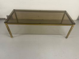 Salontisch aus Messing mit verdunkelter Glasplatte 1970er