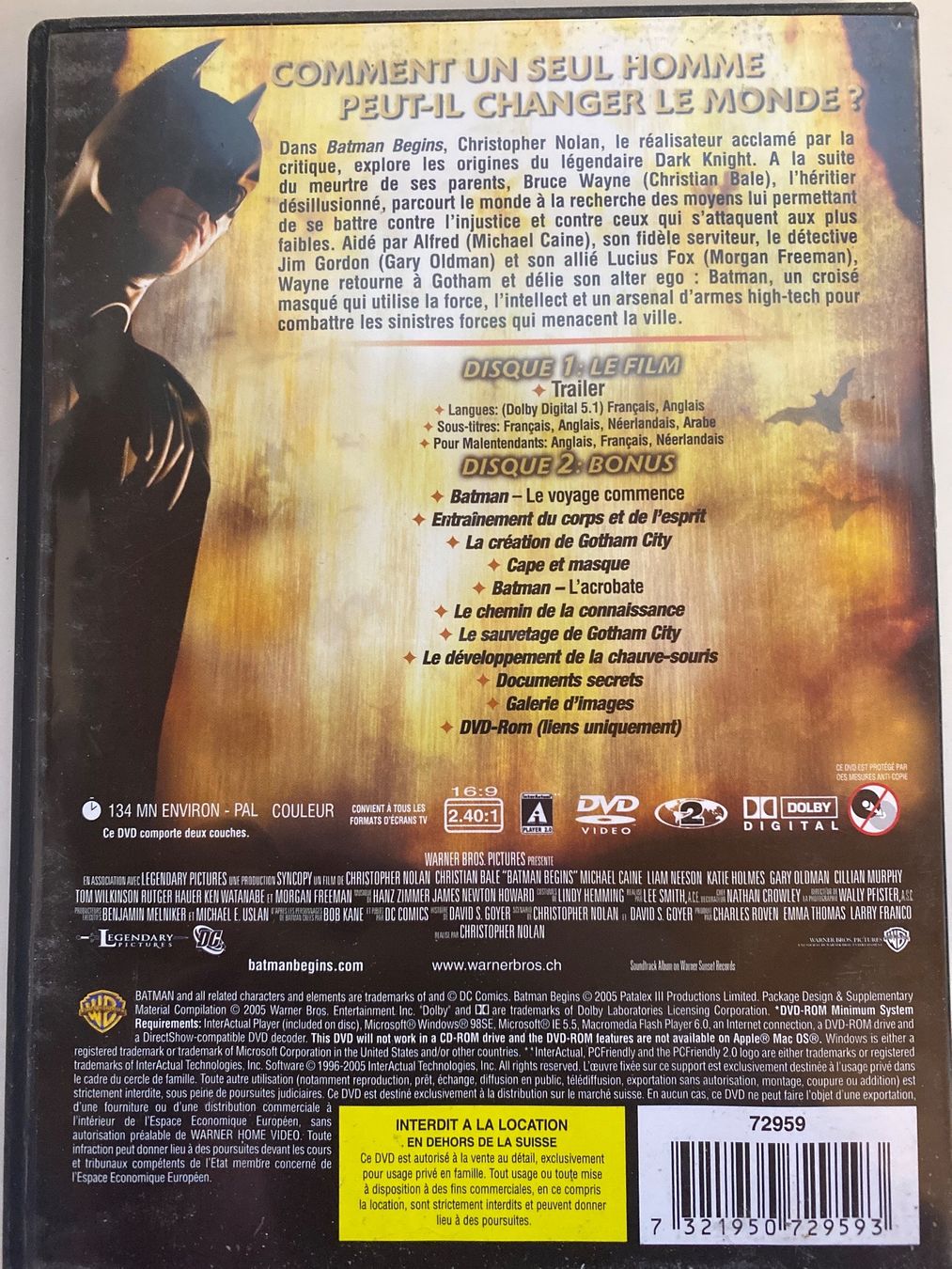 Tous les DVDs: BATMAN BEGINS - EDITION SPECIALE 2 DISQUES – D'occasion à Le Brassus par cinema13 1