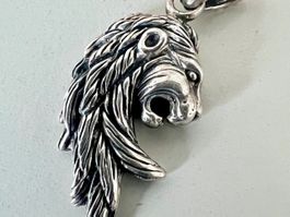 5.5cm Markant Löwenkopf Anhänger Silber 925 17g + Lederband