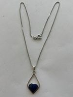 Silberkette 925 mit Herz Anhänger Lapislazuli Vintage