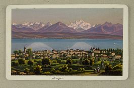 MORGES, MONT BLANC, ALTKOLORIERTE AQUATINTA VON DIKENMANN