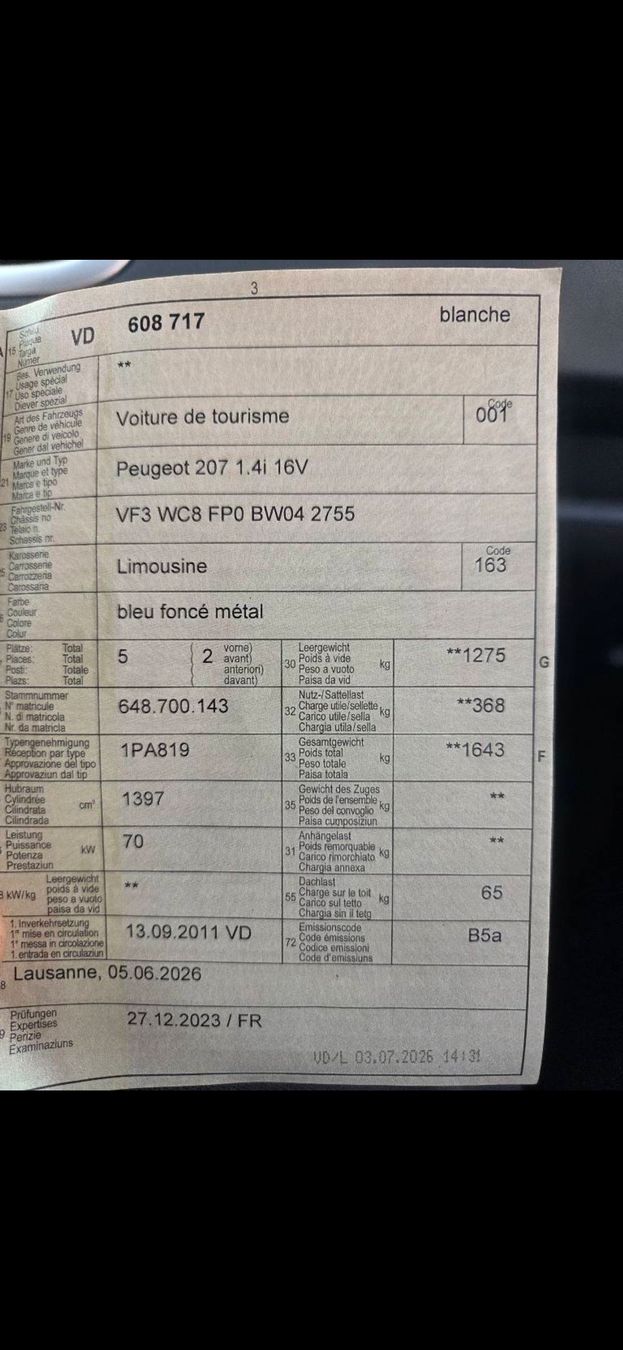 Peugeot Autos: Peugeot 207 expertisé  – D'occasion à Lausanne par bes_x2jw 7