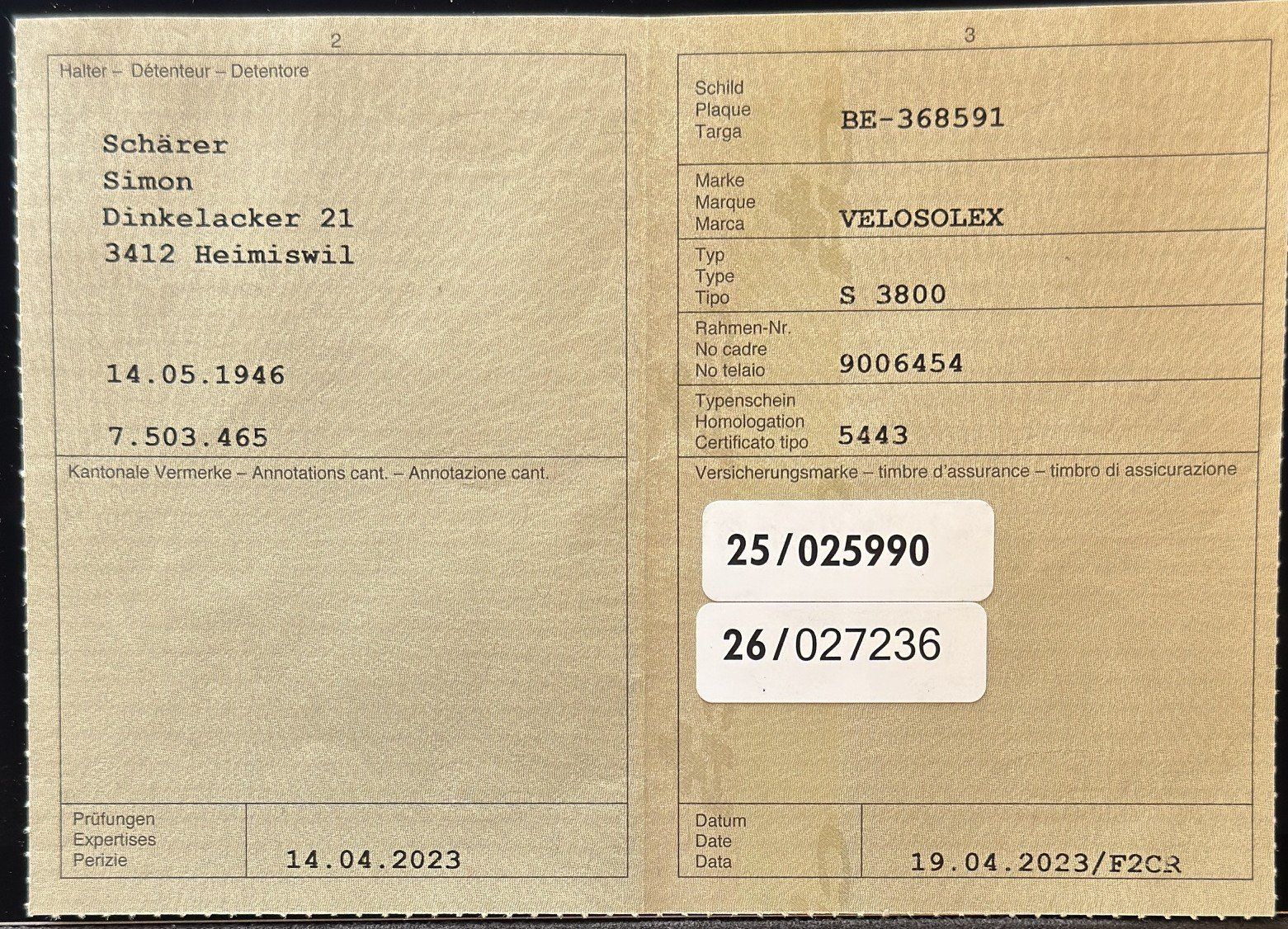 Solex Ciclomotori: Velo-Solex 1966, S 3800 mit Ausweis – Usato da Burgdorf venduto da XJ6 8