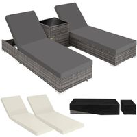 2er Set Sonnenliegen Rattan mit Tisch Schutzhülle KORANA