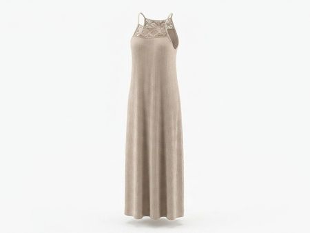 Sommerkleid lang beige mit Häkeldetail neuwertig