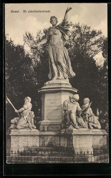 Ansichtskarten: AK Basel, St. Jakobsdenkmal, 1918 – Gebraucht aus Berlin von bartko-reher