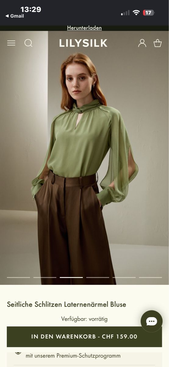Blusen: LilySilk Olive Green Blouse lantern sleeve – Neu (gemäss Beschreibung) aus Zürich von zba_7pzv