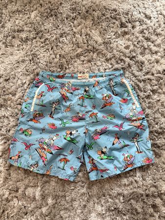 Prada Badehose Muster Surfer M hellblau 