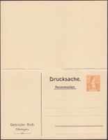 Drucksachen-Doppelkarte "Gebr.Roth Oftringen" +Rekommandiert