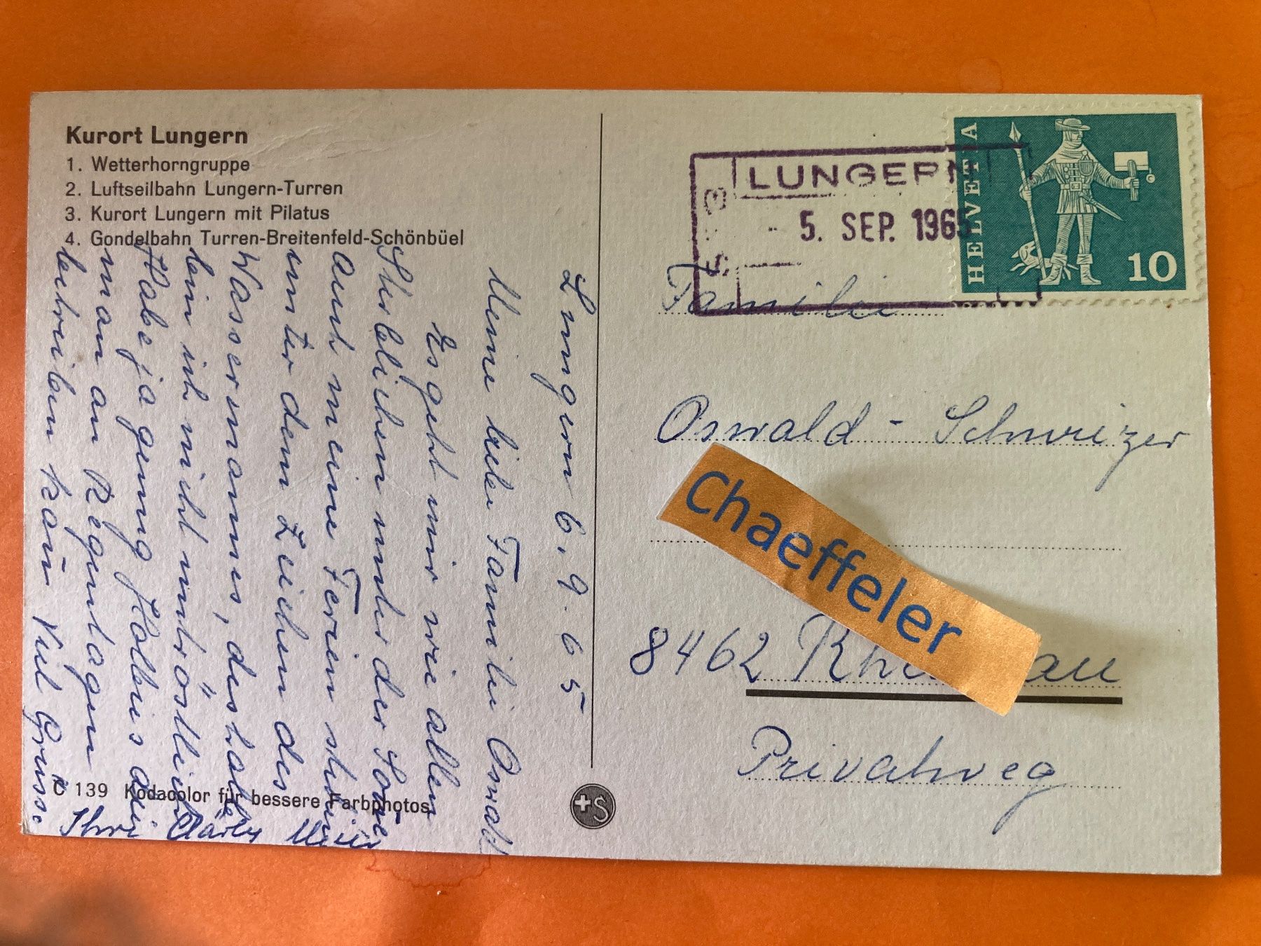 Ansichtskarten: 1965 Lungeren - Schönbühl – Gebraucht aus Zürich von Chaeffeler 1